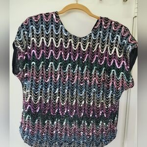 Joanna USA Vintage Sequined Cap Sleeve Blouse Size Medium 1970s/80s